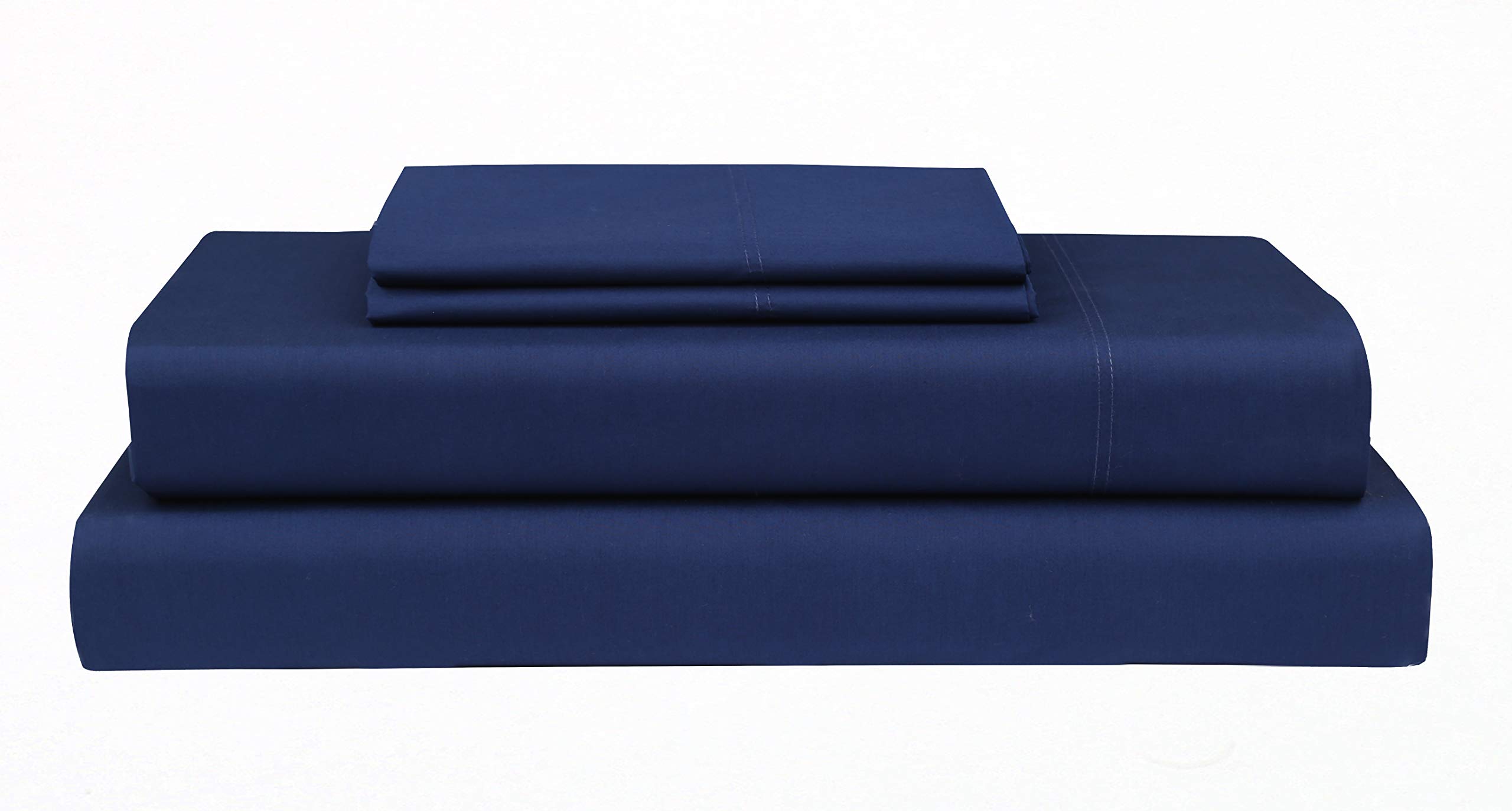 Boston Linen Co. 100% Cotton Queen Size Percale Sheet Set, Hotel Quality 4 Piece Sheet Set, 300 Thread Count Soft, Sustainable Finishing, Fits 16” Deep Pocket (Midnight Blue)