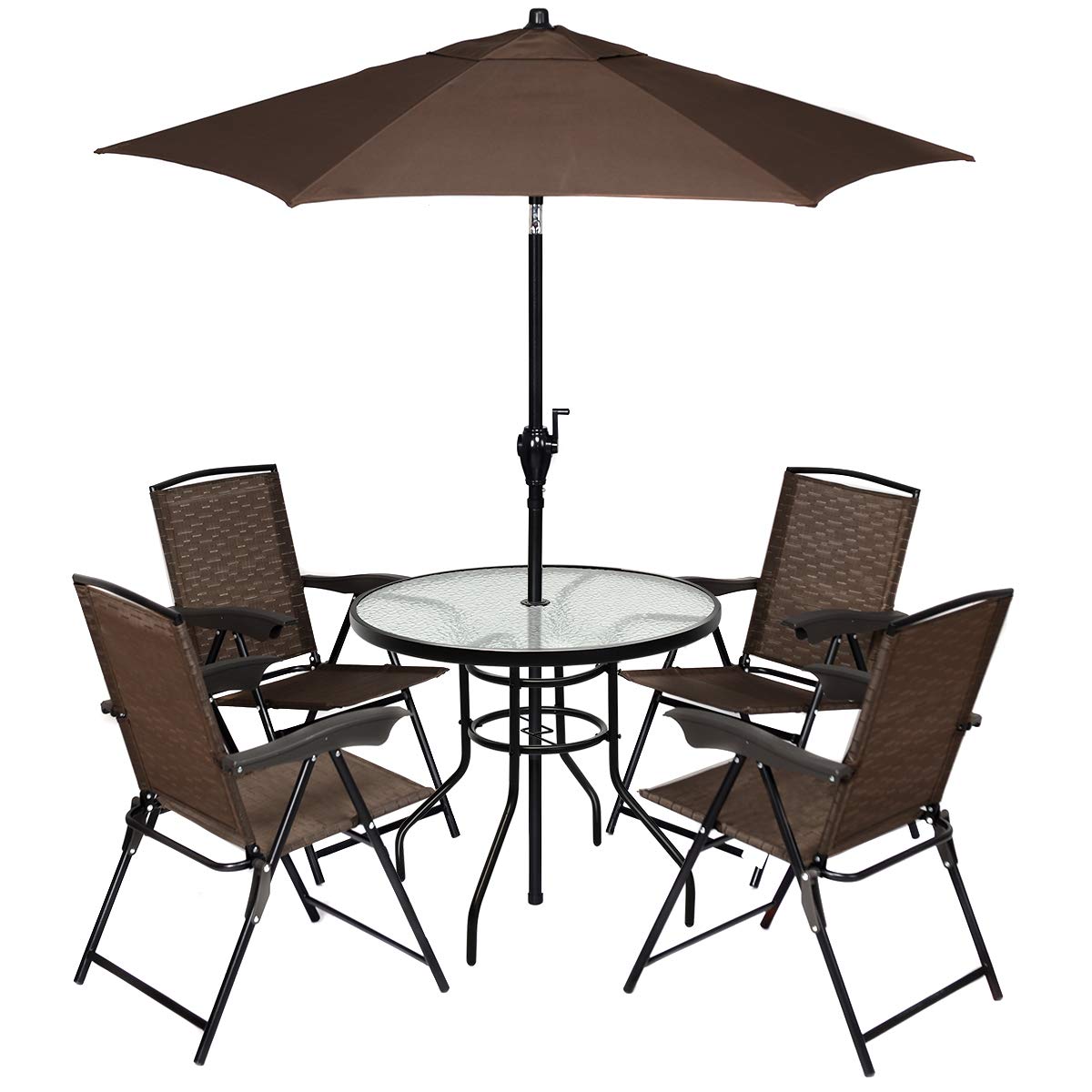 KOMFOTTEU Tavolo da giardino rotondo φ80 cm, tavolo da bistrot in metallo e vetro, tavolo da balcone con foro per portaombrelli, tavolino da caffè in vetro, resistente alle intemperie, per interni ed