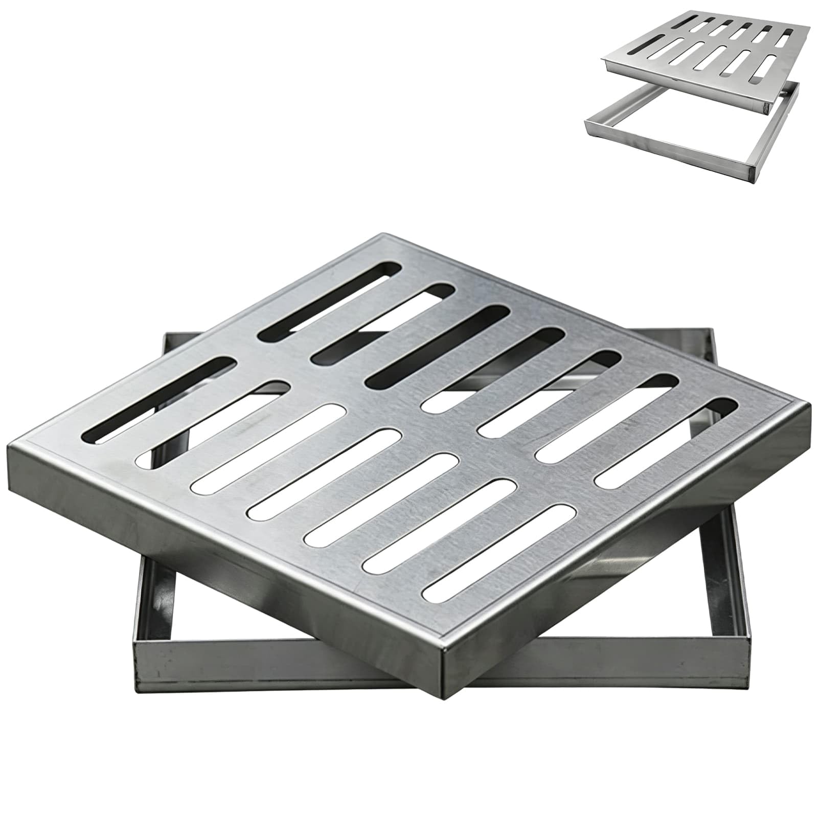 Gullideckel Edelstahl 304, Schachtabdeckung Rostfrei, Quadratische Abflussgitter für Garten, Garage und Außenbereich, Entwässerung (35 x 35 cm)