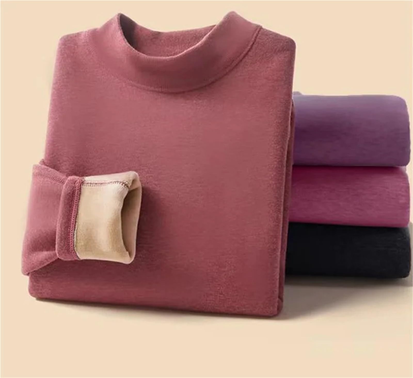 Conjuntos de Ropa Interior térmica for Mujer, Tops Terciopelo Grueso, Pantalones, lencería sin Costuras, Cuello Medio Alto, cómodos y cálidos for otoño e Invierno para Esquí,Moto