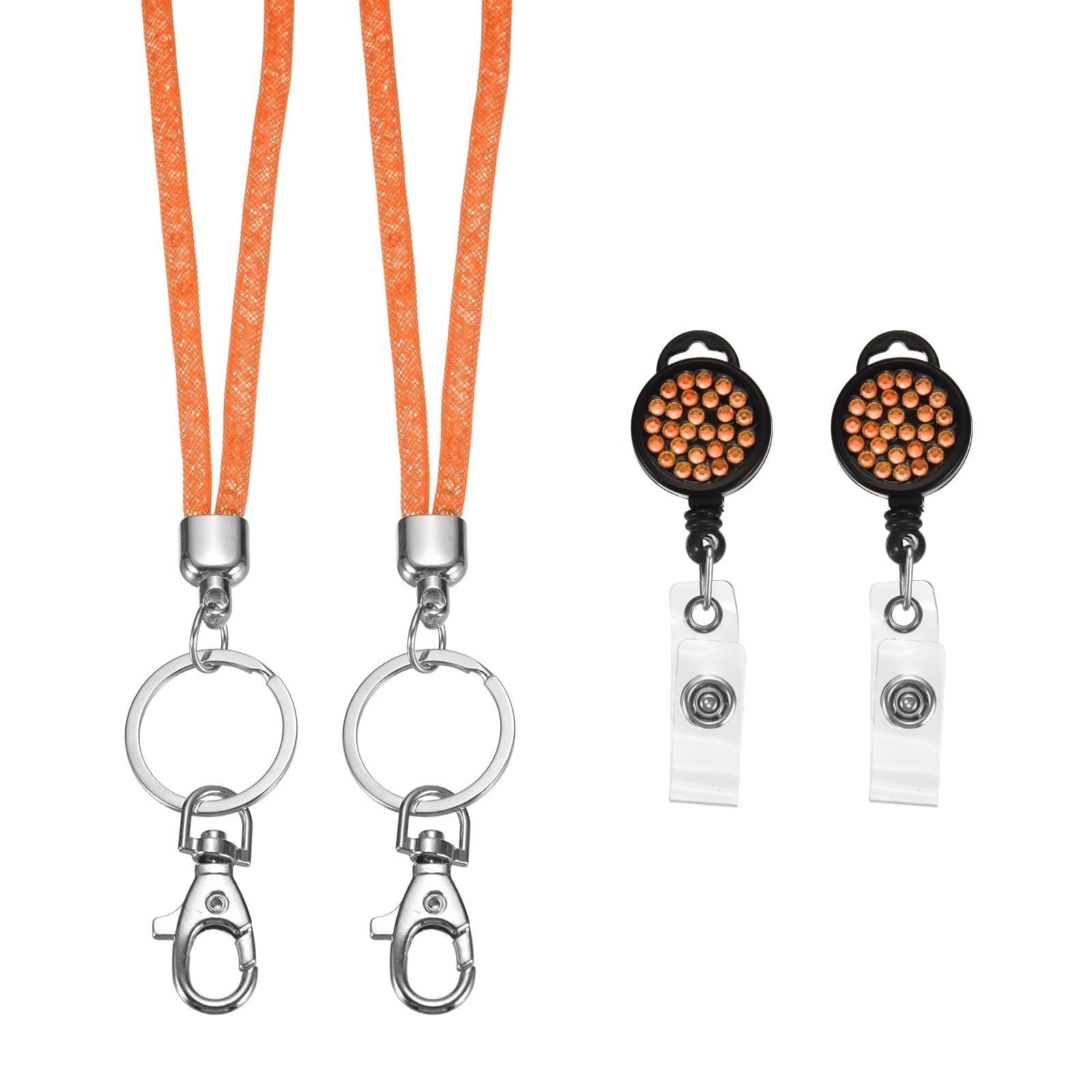 PATIKIL Rhinestones Lanyard for Women, 2 Pcs Sparkly Neck Lanyard Bling Keychain ID Holder with Retractable Badge Reel and Keyring for ID Card, Work Name Card, Orange