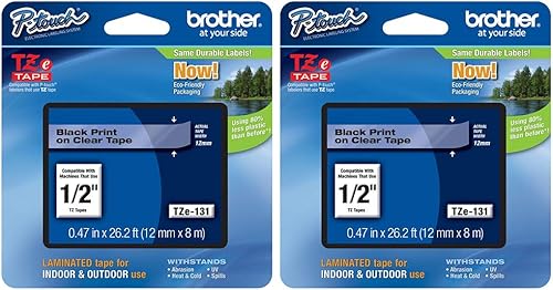 Brother P-Touch - Paquete de 4 cintas laminadas TZe-131, impresión negra sobre adhesivo estándar transparente, cada rollo mide 0.47 pulgadas0.472in