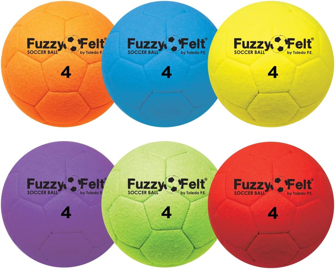Felt Indoor Soccer Balls (Sets of 6) (Intermediate Size 4) with Stitched Panels for Durability