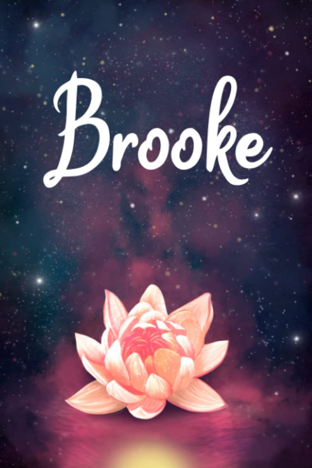 Brooke: Personalized Name Journal, Lined Notebook with Beautiful Pink Water Lily Illustration on Blue Purple Cover