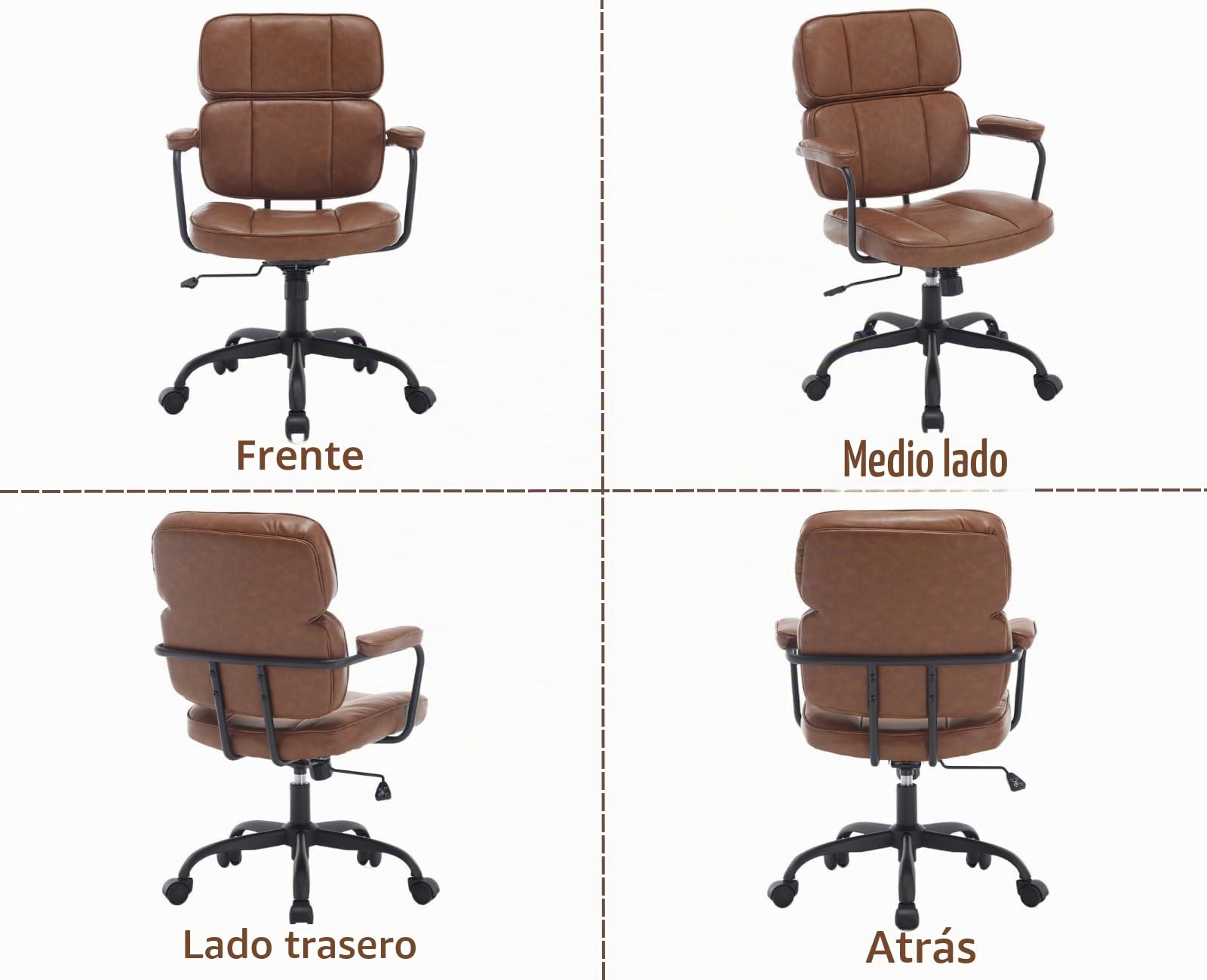 Ya-Home Silla Oficina Silla Escritorio Ergonómico con Ruedas,Marrón | PU Cuero, Respaldo y Altura Ajustable, Ruedas, FACIL DE LIMPIAR, para Estudio/Oficina, MAX 136KG