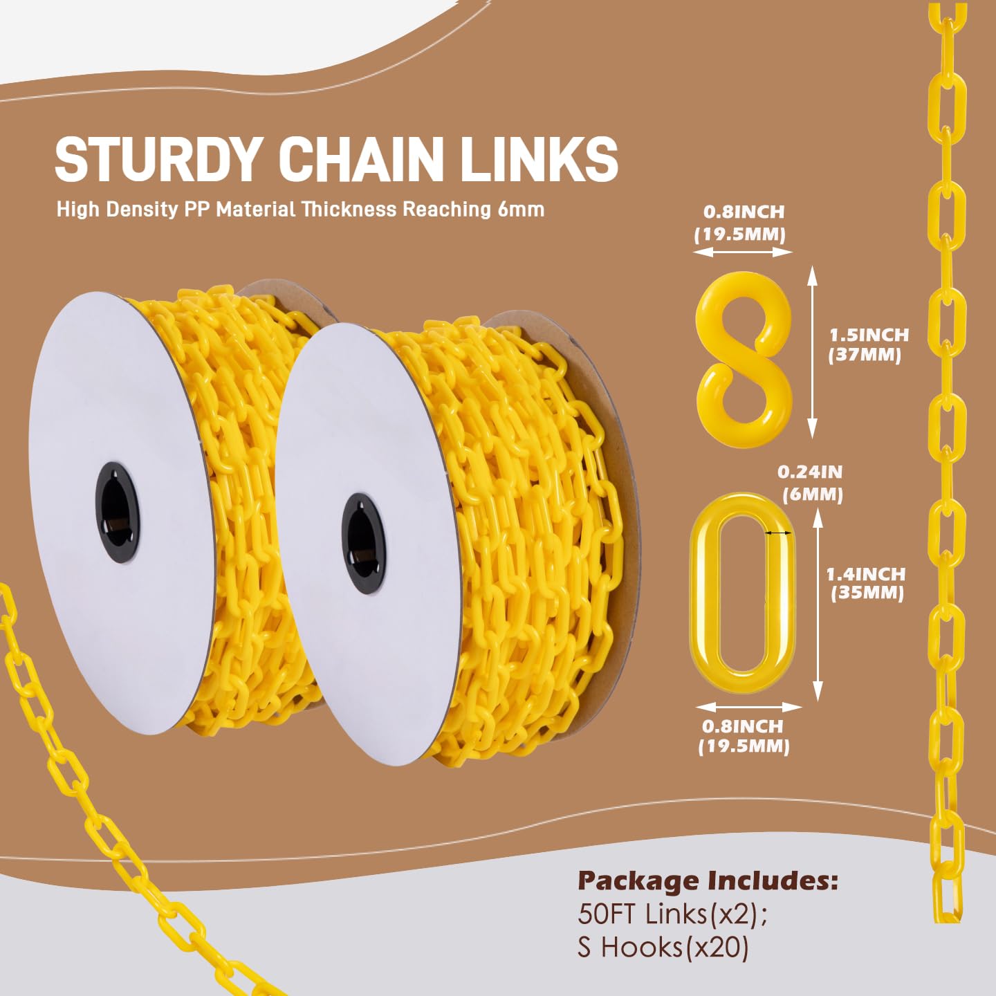 Yellow Plastic Safety Chain Links Plastic Safety Chain Barrier UV Protected, Heavy Duty Caution Chain for Crowd Control, Parking Lot, Driveway, Garden, Fence and Event Decoration, 50 Feet-2 Pack - Image 2