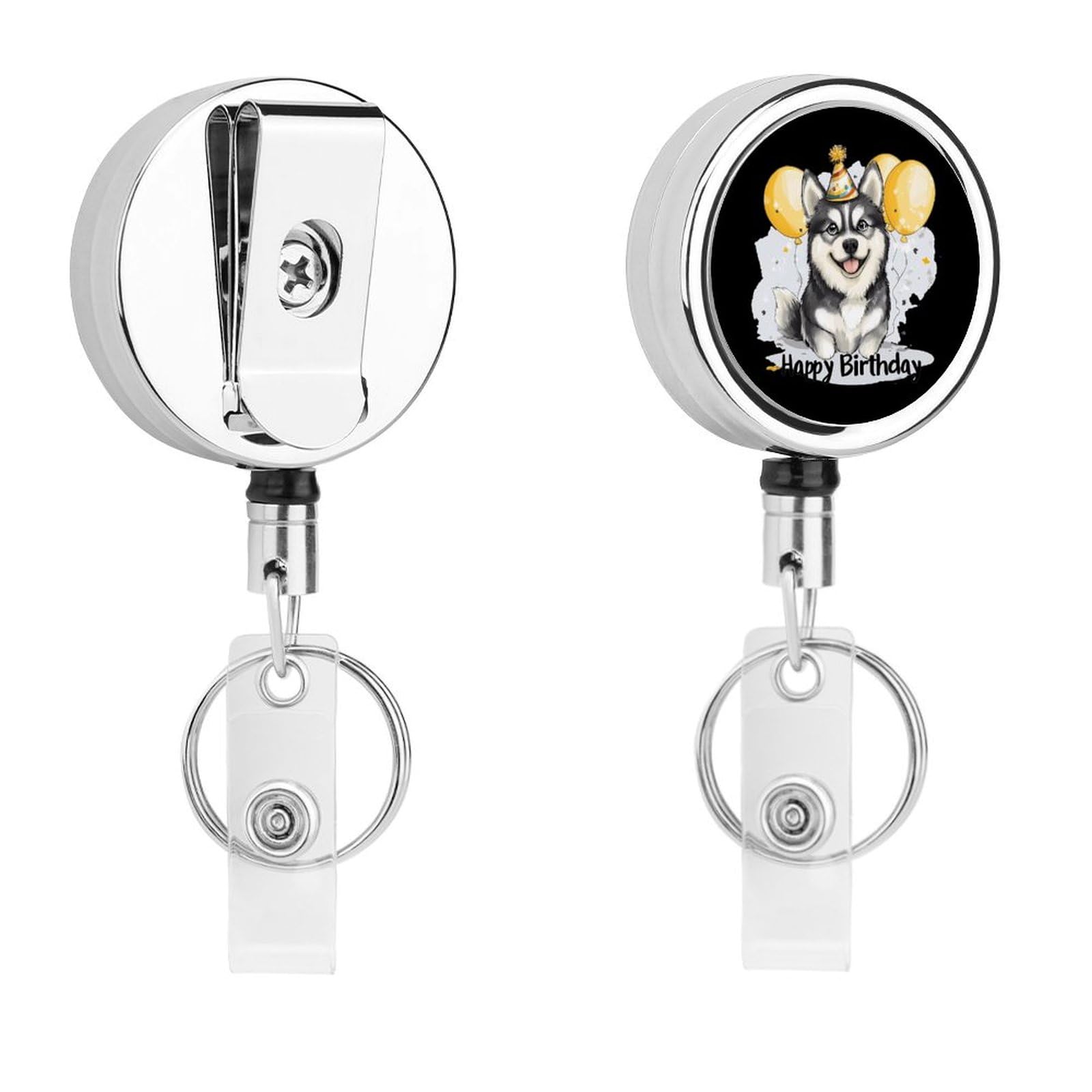 Husky Birthday Retractable Badge Holder Metal ID Name Holder Key Ring with Belt Clip