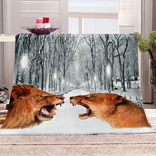 SVTUSR Manta Polar Infantil Cama 90 Manta De Franela para Sofa Cama con León Animal De Nieve Impresión Patrón 130X150Cm Colchas Invierno Modernas para Niños, Microfibra Suave Caliente
