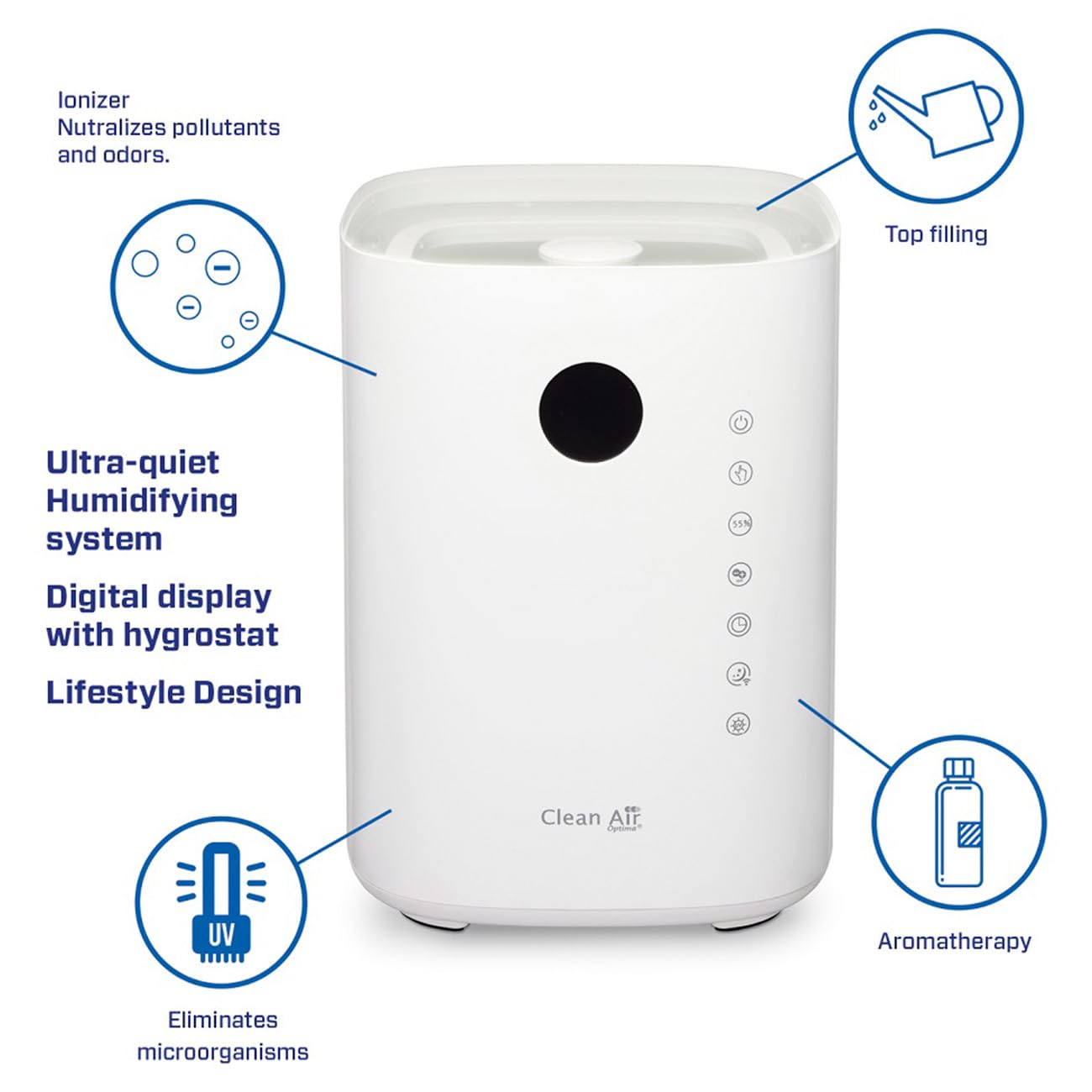 Clean Air Optima - Umidificatore CA-604W Smart Top Filling - 55 m² / 140 m³ / 590 ft²