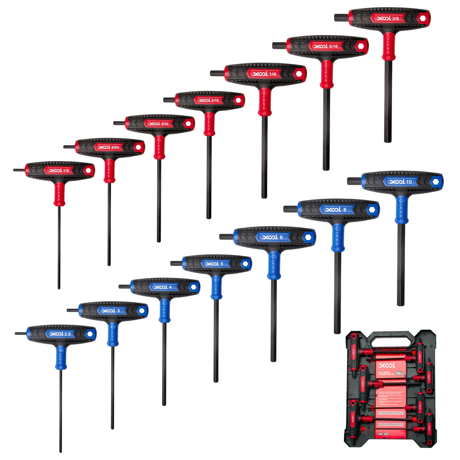 XOOL 14 piece T handle Allen wrench set metric and SAE