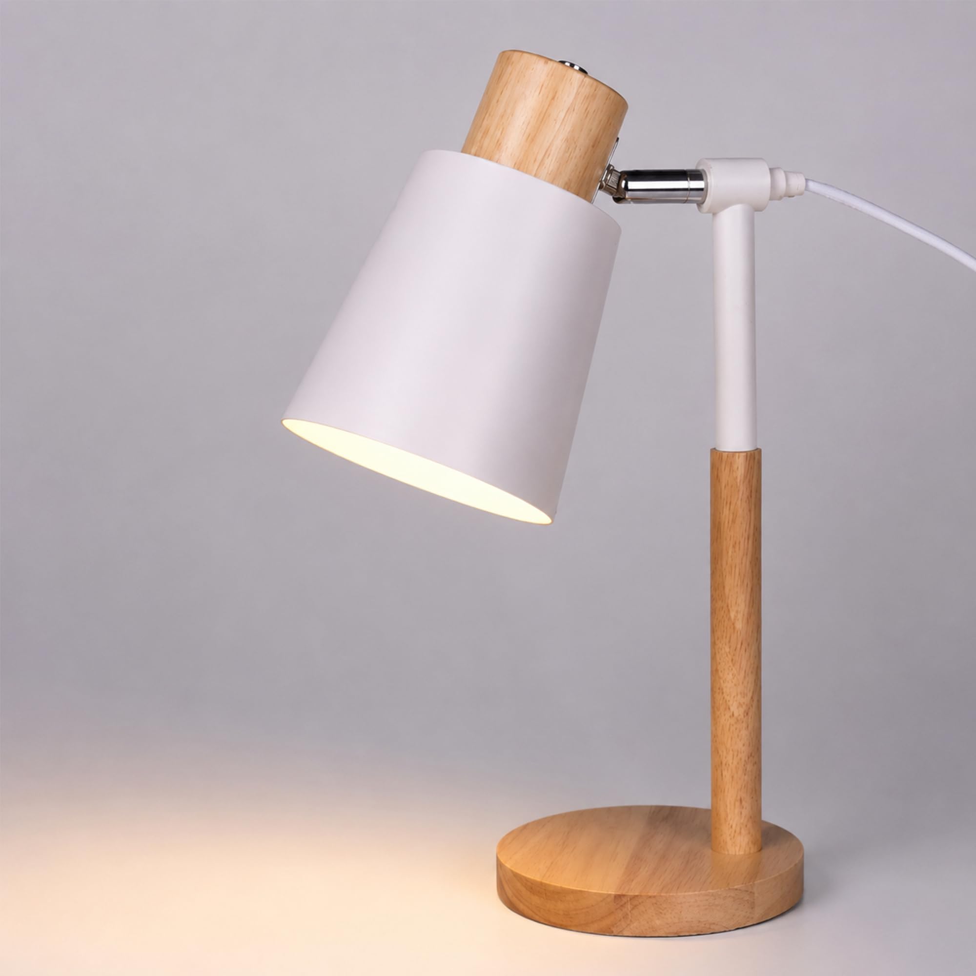 Timber Wood & White Metal Study Desk Lamp with Shade for Living Room, Study Table, Modern Home Decor, Decorative Desk Lamp, E27 Compatible, Bulb Not Included-image-40
