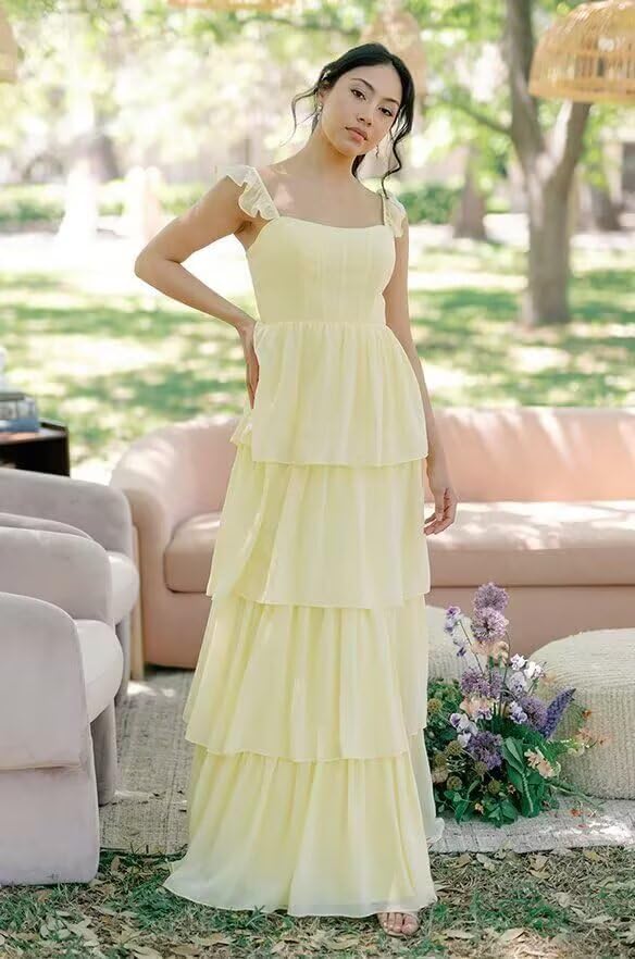 Tiered Chiffon Bridesmaid Dress Spaghetti Straps Prom Dresses with Slit A Line Formal Evening Gown with Ruffle3