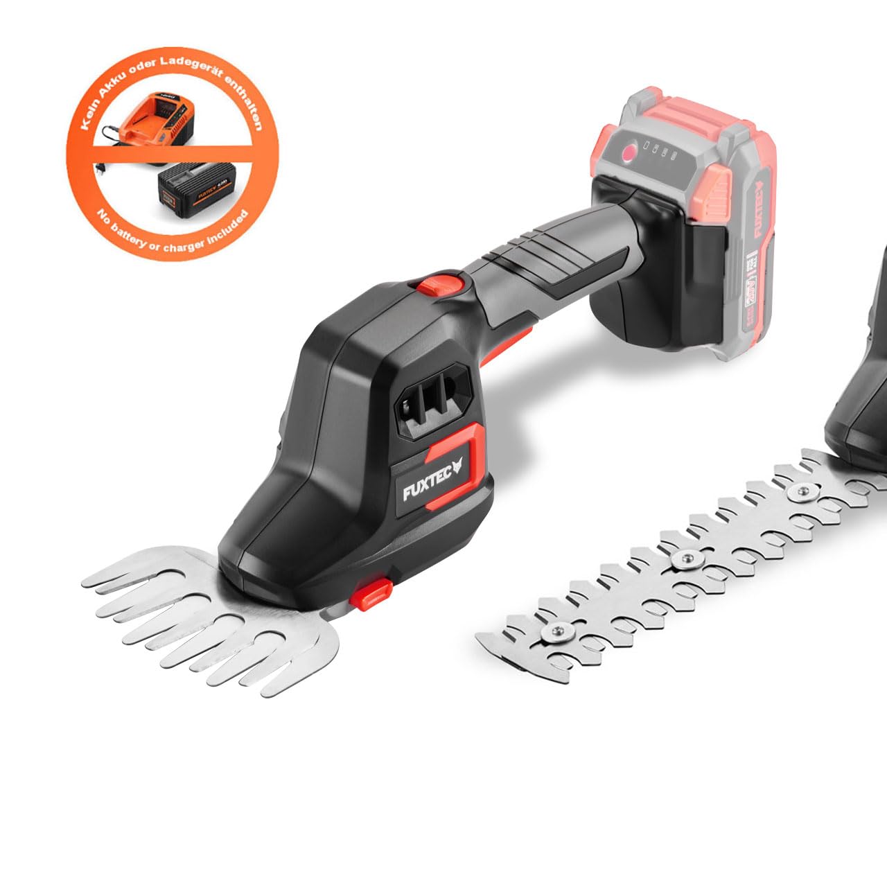 FUXTEC Tijeras de Podar a Batería 20V FX-E1HHS20 | Espada de 20 cm | Peso 0,67 kg | Incluye Accesorio Cortasetos y Cortabordes | Sin Batería ni Cargador