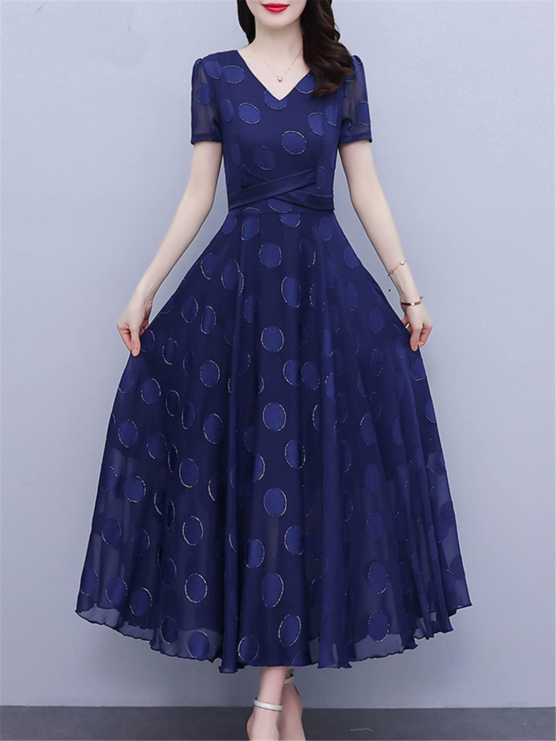 Suwequest Abito da sera lungo da donna, estivo, in chiffon, elegante, casual, per feste e balli di fine anno