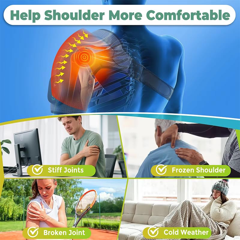Coussin De Massage Chauffant Sans Fil Pour Épaule, Attelle Chauffante avec 3 Niveaux De Chaleur Et Vibrations, Écran Tactile et Batterie Haute Capacité, Adaptée À L'Épaule Gauche/Droite pour Unisexe
