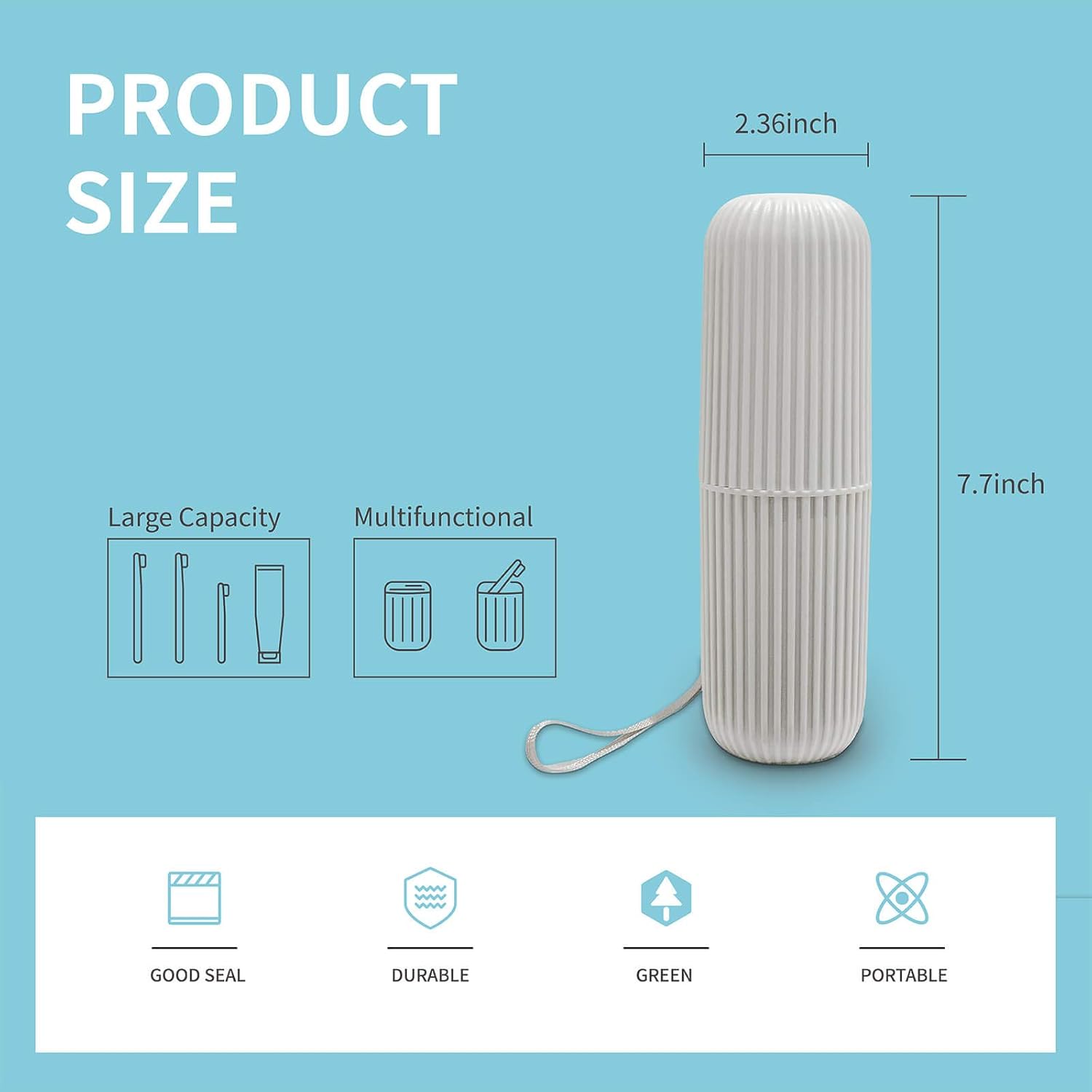 2Pcs Travel Toothbrush Holder, Portable Toothbrush Case Long 7.7 inch for Traveling, Camping, Business Trip and School, Multifuction Toothbrushes Toothpaste Set with Two Colors (Green and Grey) : Beauty & Personal Care