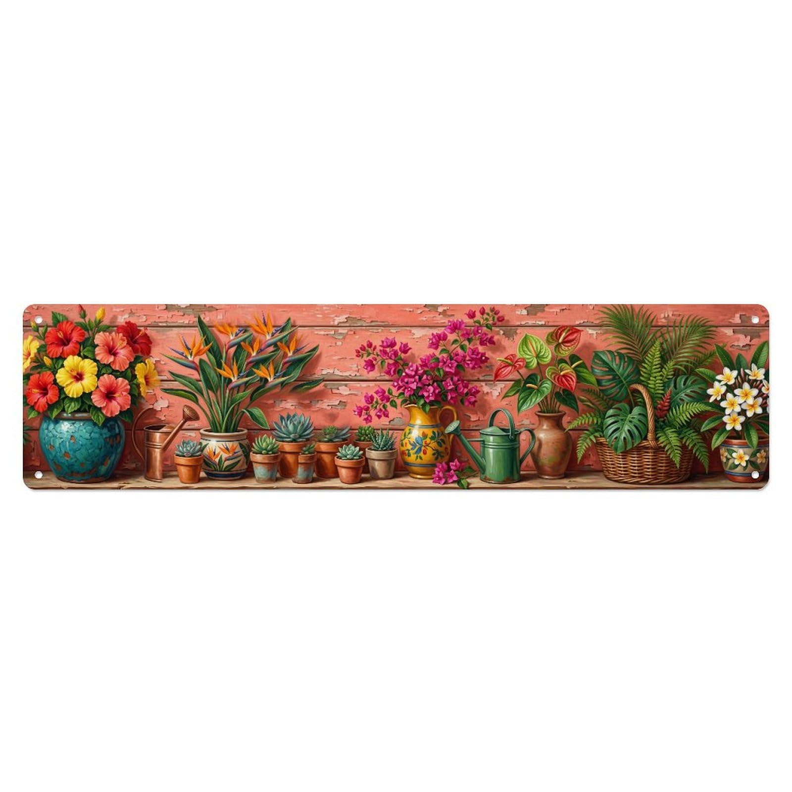 Fqnyr Style Metal Tin Sign Floral Garden Tools Tropical Greenhouse Pattern Print