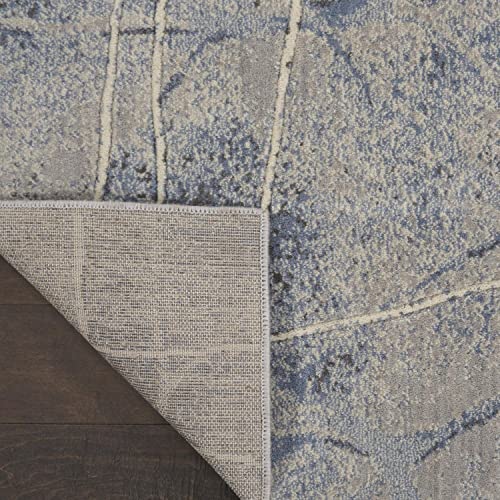 Nourison Somerset Contemporary Silver/Blue 7'9" X 10'10" Area -Rug, Easy -Cleaning, Non Shedding, Bed Room, Living Room, Dining Room, Kitchen (8X11) #TOP2