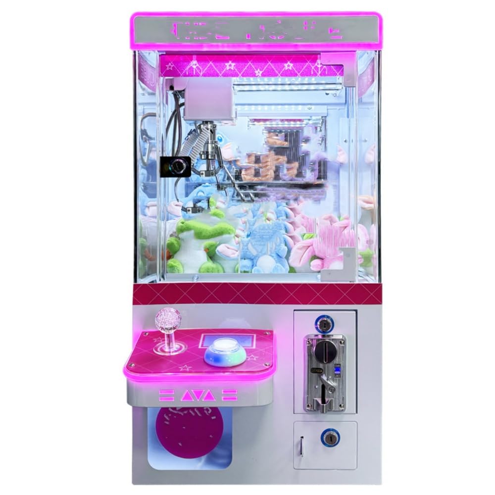 Lapakey 小型クレーンゲーム 三本爪 アーム 業務用 自宅 本体 機 コイン100個プレゼント マシン 省スペース コンパクト カプセルトイマシーン トイ (家庭用/業務用ピンク)