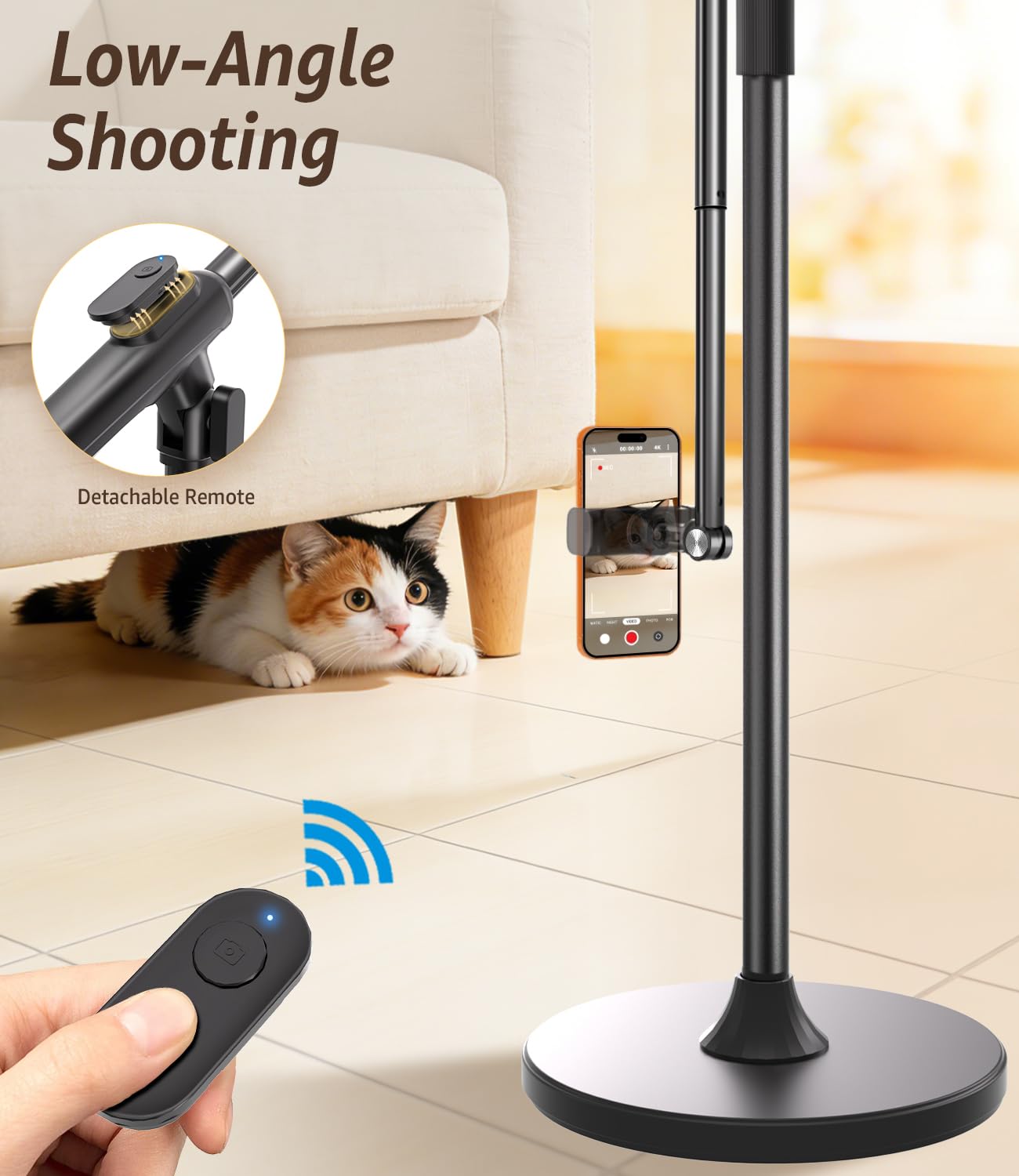Supporto per telefono per registrazione video, supporto da pavimento resistente, braccio regolabile a 360° con base ponderata per cucinare, artigianato, disegno, streaming live, compatibile con iPhone