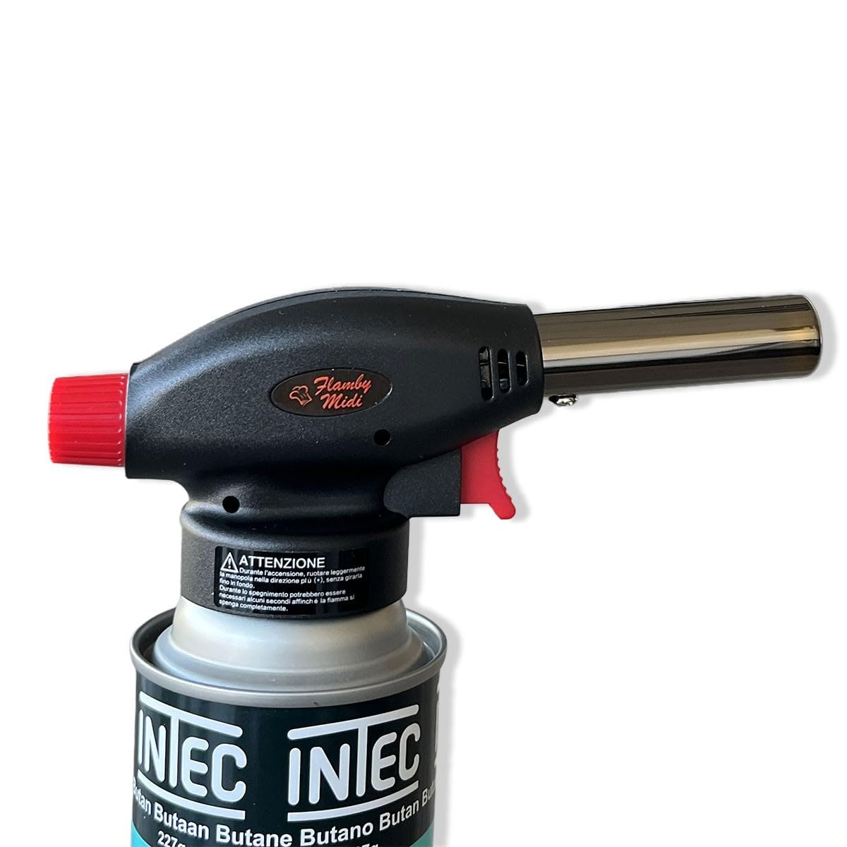 PROWELTEK – Soplete de gas 180 W – 360 °C + cartucho de gas butano 227 gr – Soplete de cocina encendido automático piezo llama ajustable