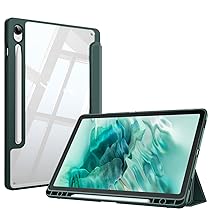FINTIE Custodia per Samsung Galaxy Tab S10 Lite 2025 , S10 FE , S9 FE 10.9″, S9 11″ con S Pen Portapenne – Antiurto Sottile Case Posteriore Trasparente Cover con Auto Sonno, Sveglia, Midnght Verde