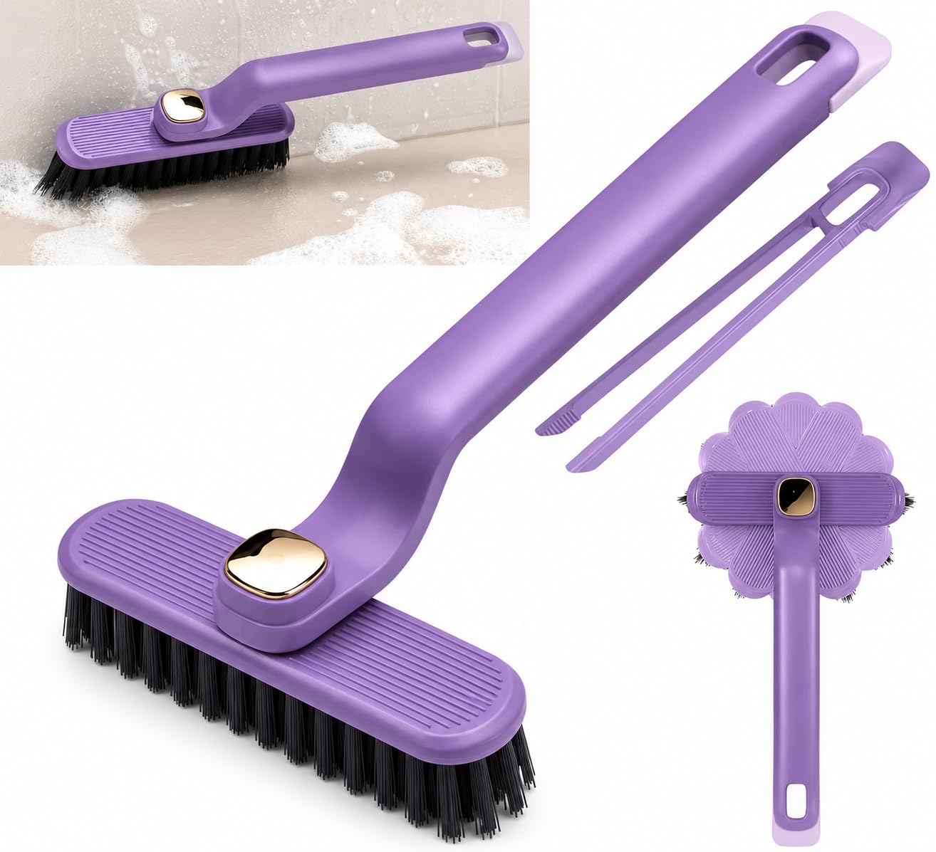 Multipurpose Cleaning Brush | Ak Hub Infocom 360° Rotating Corner Cleaning Brush, Multipurpose Hard Bristle Crevice Cleaner for Toilet, Bathroom, Kitchen Tiles, Gap and Grout (Purple)-image-15