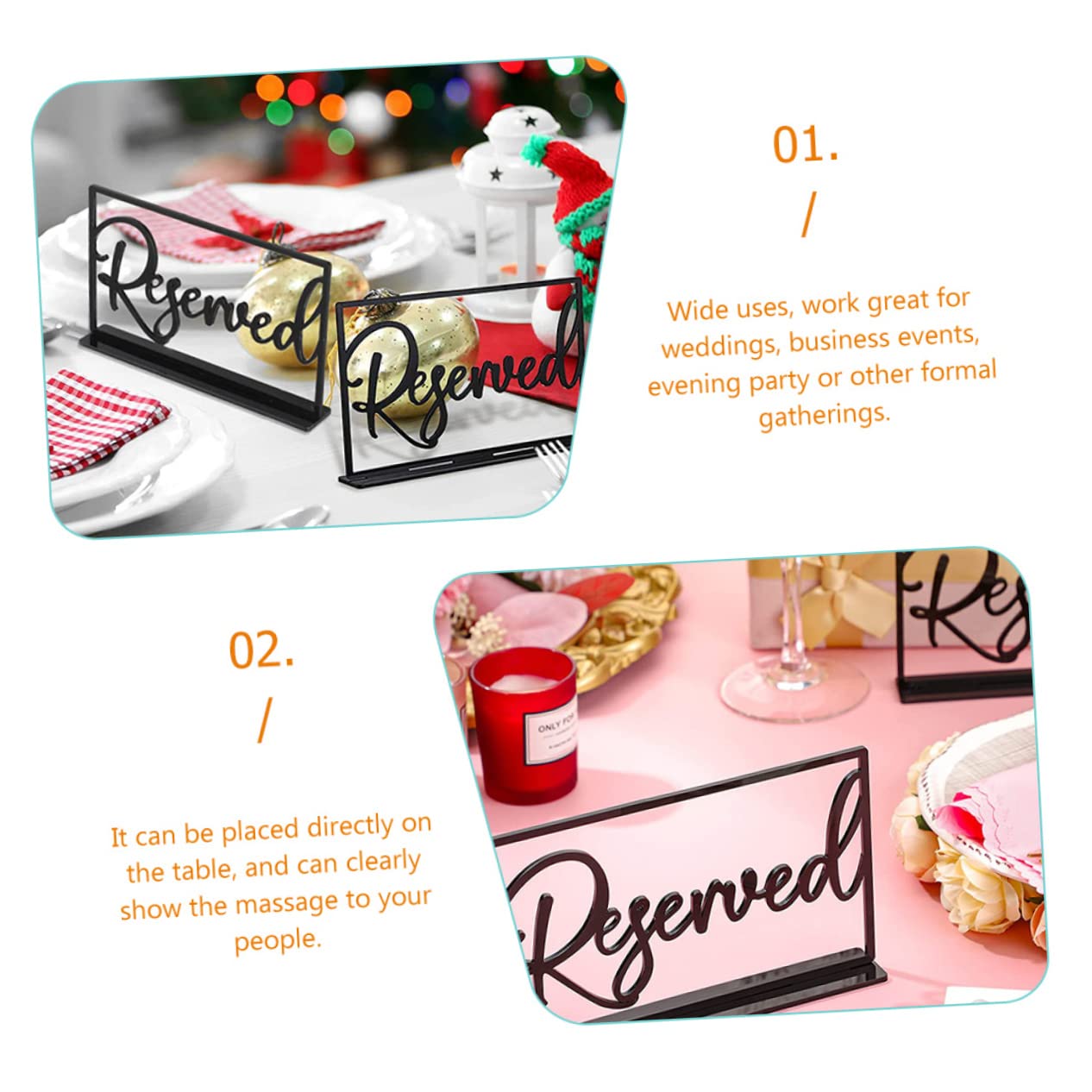 Amosfun 12 Piezas Tablero De Reserva De Asientos Titular De Tarjetas De Lugar De Bodas Letreros Decorativos De Asientos Reservados Signo Reservado De Boda Signos De Mesa Black Acrílico