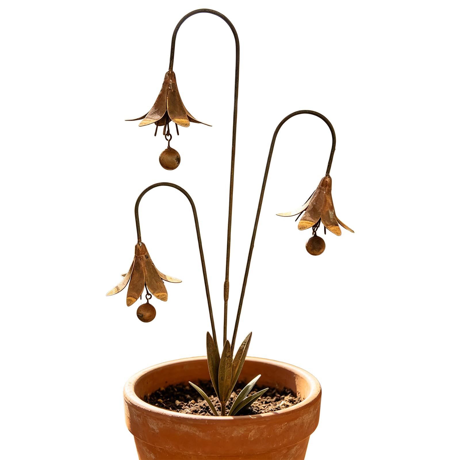 Black Triple Bluebells Metal Flower Garden Stake Weather Handmade Wind Chime Ornament Outdoor Wind Bell Stake Ornament For Patio Backyard Accents Garden Pathways
