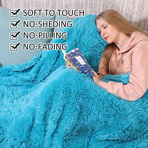 Yusoki Twin Size Faux Fur Throw Blanket(Teal,60" X 80"),Whithout Pillows,Winter Lightweight Plush Fuzzy Soft Cozy Microfiber Comfy Bed Blanket For Women Kids Girls Couch Sofa Washable #TOP1