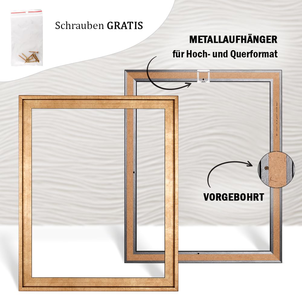 Haak Schattenfugenrahmen Levi in Blattgold 30 X 40 cm für Keilrahmenbilder und Leinwände Glanz Edition