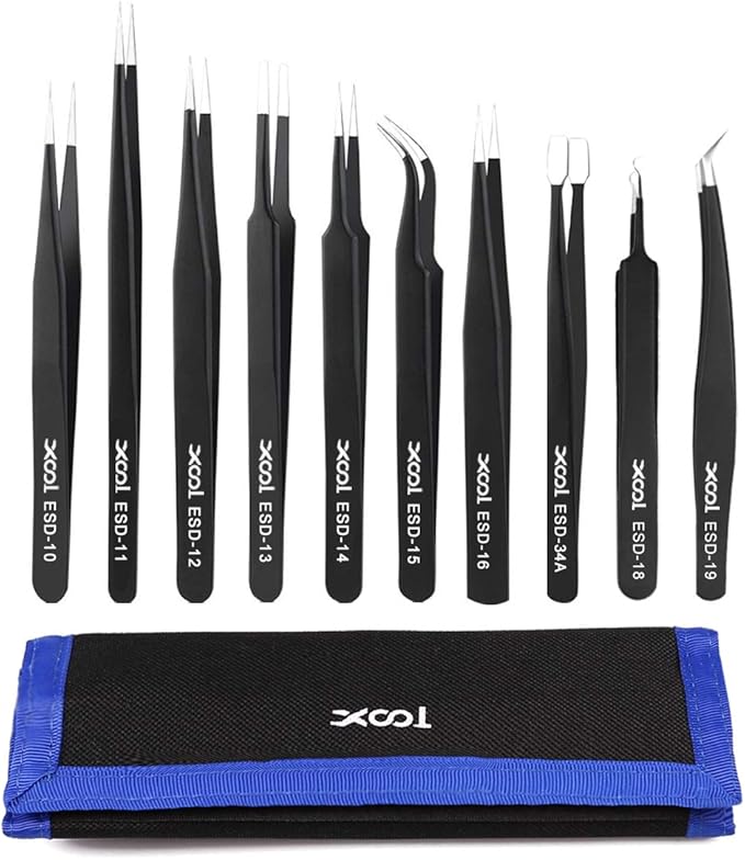 XOOL 10PCS Precision Tweezers Set, ESD Tweezers Set, AntiStatic