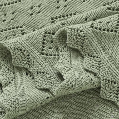 Image of mimixiong Baby Swaddle Blanket 100% Cotton Gender Neutral Pointelle Receiving Blanket for Boys Girls Cuddle Stroller Crib Blanket (Sage Green)