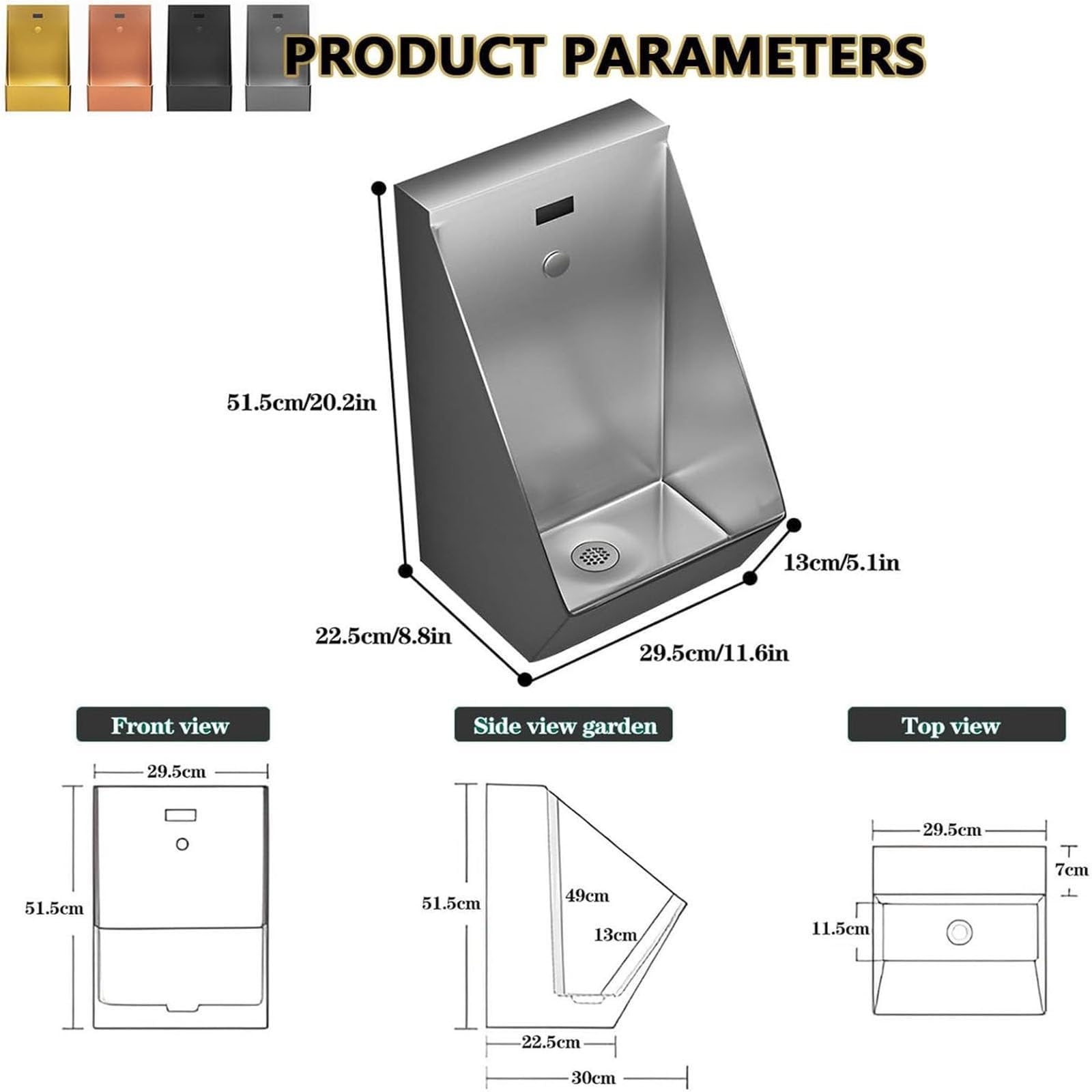 Urinario automático de inducción, sistema comercial de acero inoxidable sin contacto, orinal de salpicaduras montado en la pared para baños, hoteles, tiendas y centros comerciales