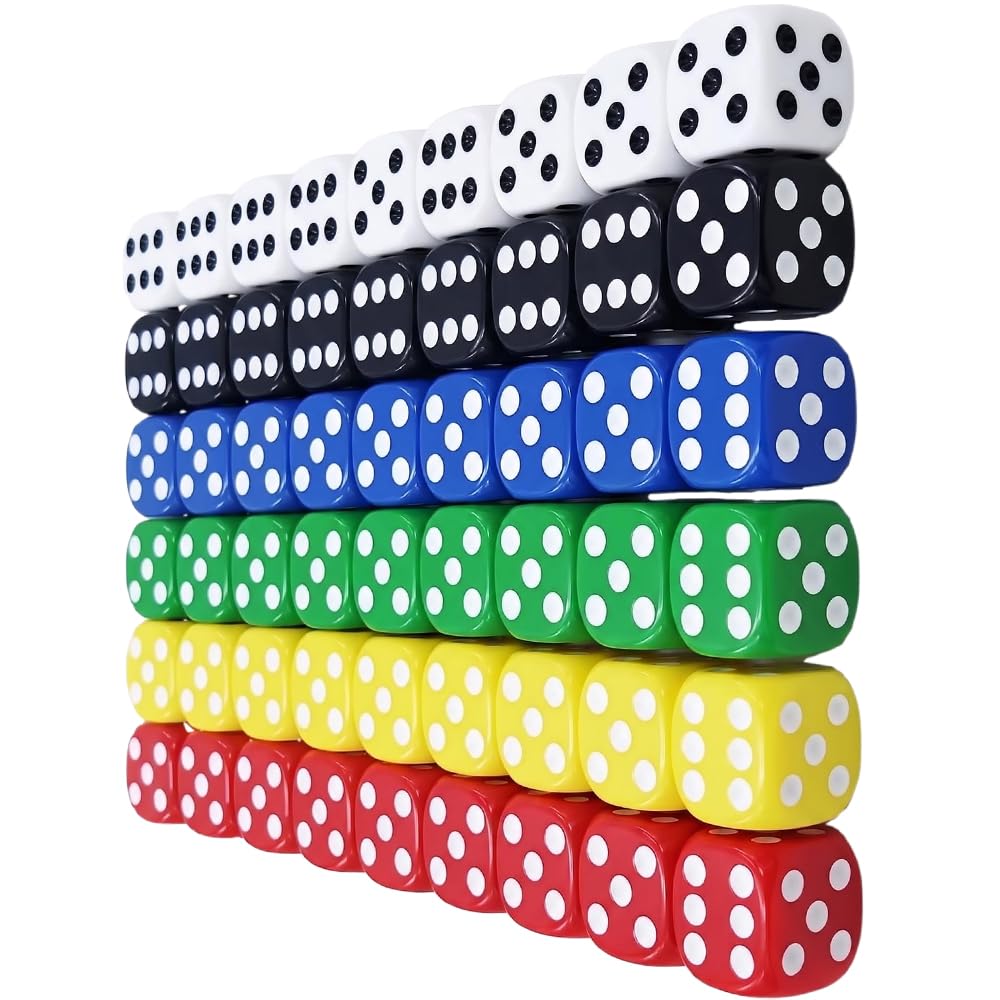 60 Pcs 14mm Six-Sided Dice Set, Multi-Color Rounded Edge D6 Dice, Portable Colored Dice for Board Games, Poker, Family Party, Classroom Math Teaching & Educational Learning
