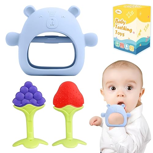 Juguetes de dentición para bebés, juego de 3 mordedores para 0-6, 3-6 meses y 6-12 meses, esenciales para bebés, juguetes para bebés, juguetes