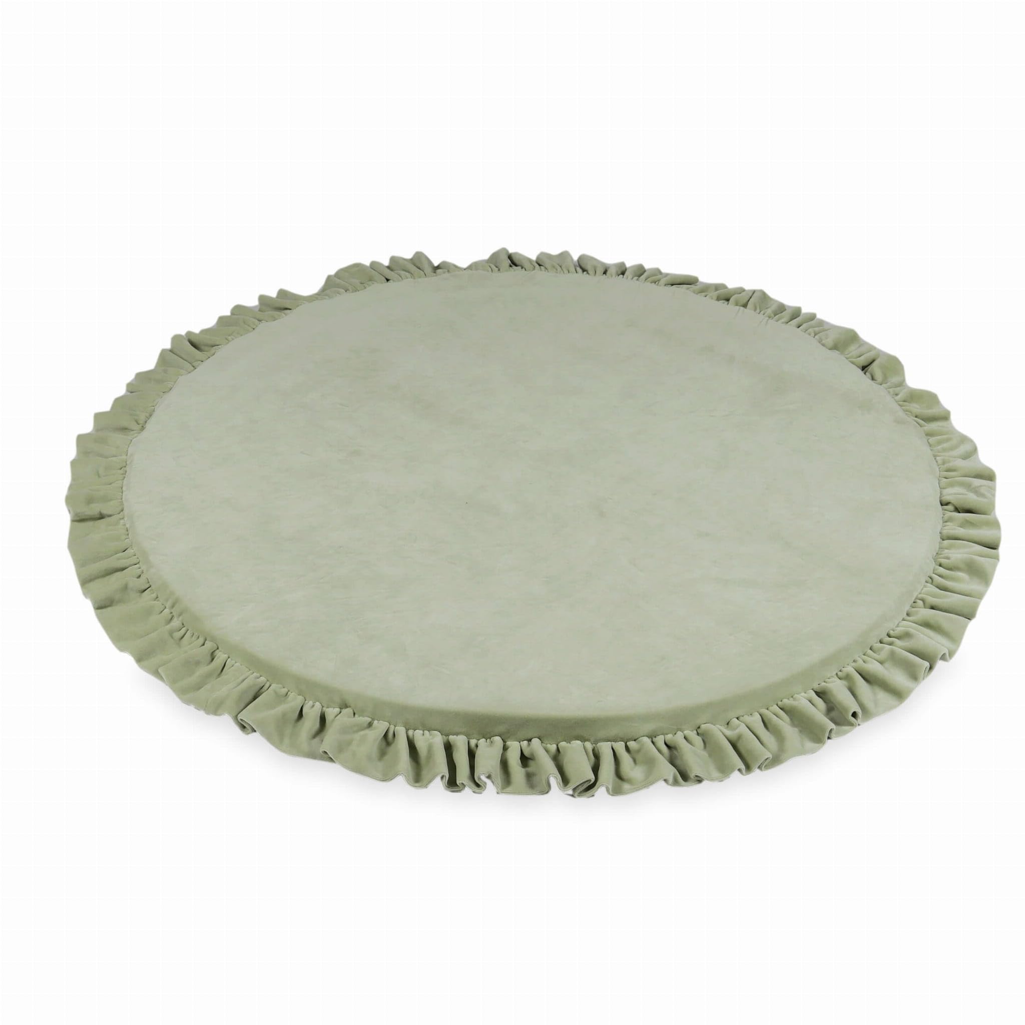 Mimii Baby Spielmatte 100 cm Rund mit Rüsche velvet soft hellmint - Krabbelmatte aus Schaumstoff - Bodenmatte Kinderzimmer - Spielteppich Baby - Sicher & Waschbar