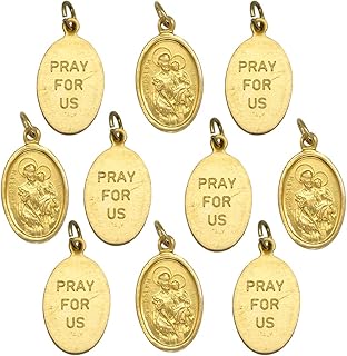 Ten Pack of Saint Joseph Medal Pendants | Gold-Tone Pressed Aluminum | Great Catholic Gift for First Holy Communion and Confirmation | Add to DIY Chaplet or Wear on Chain