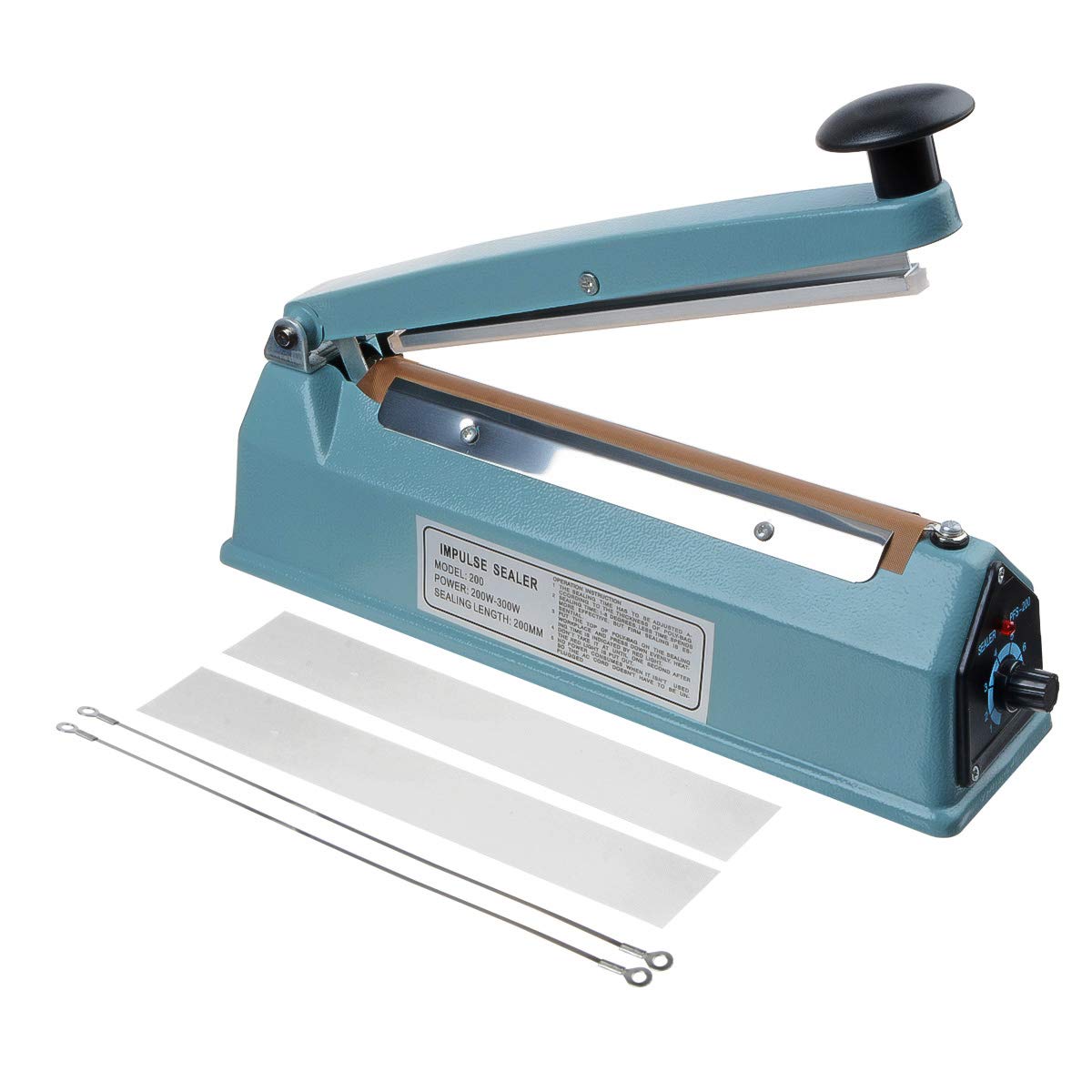 8" (200mm) Impulse Sealer Upgrade thicken iron case- Manual Poly Bag Heat Sealing Machine Closer Kit w/Adjustable Timer, Portable with Free Replacement Element Grip and Teflon Tape (8 Inch)