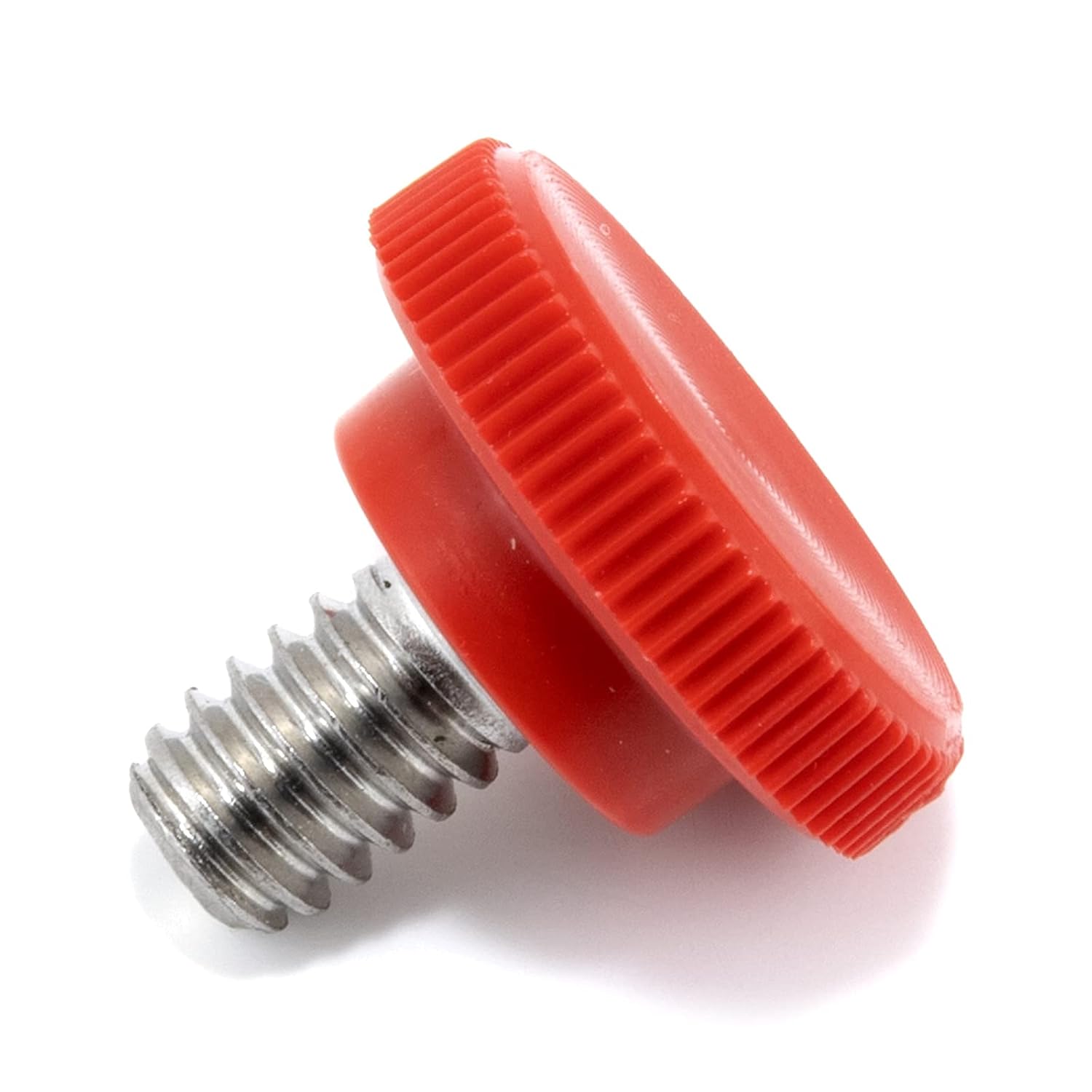 1/4"-20 x 3/8" Thumb Screw Stainless Steel - Red Knurled Round Plastic Knob - Standard/Coarse Thread Thumbscrew - Length: 0.375" - Proudly Built in USA (Package of 25)