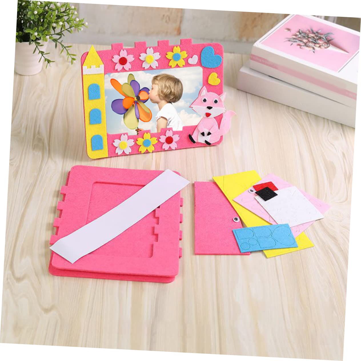 GOEDCH Set di cornici in legno, 29 x 19 cm, telaio per bambini, 12 colori, per principianti e bambini, set di telai con 12 colori di lana, filato a catena, accessori in