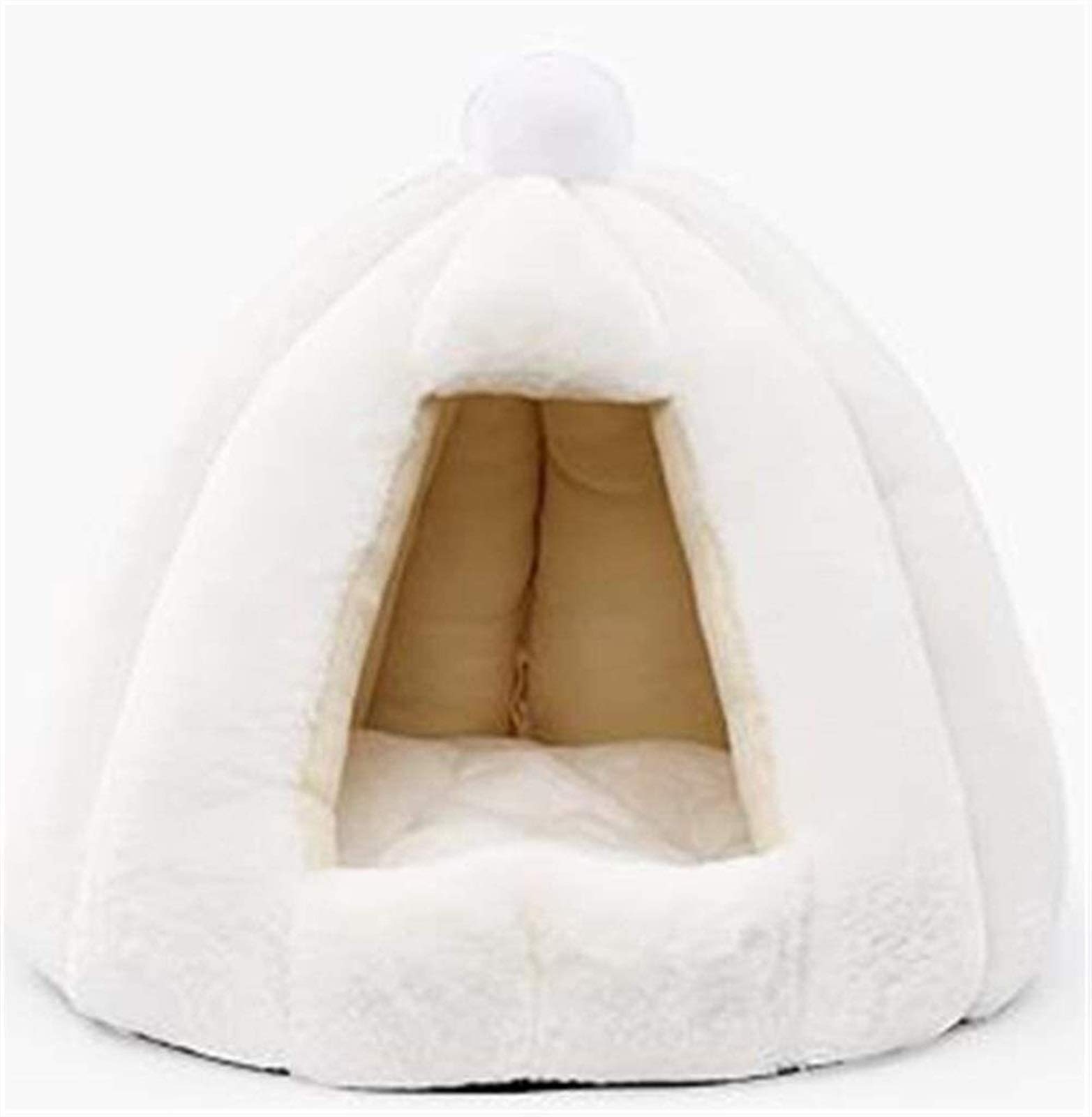 Dhgtep White Cat Igloo Beds Fluffy Cat Cave Hooded Heated Bed Basket Cat Tent Caves & Houses Removable Washable Cushions For Cats/Cushion Bed For Cats (Color : Size : 56X56x48cm)