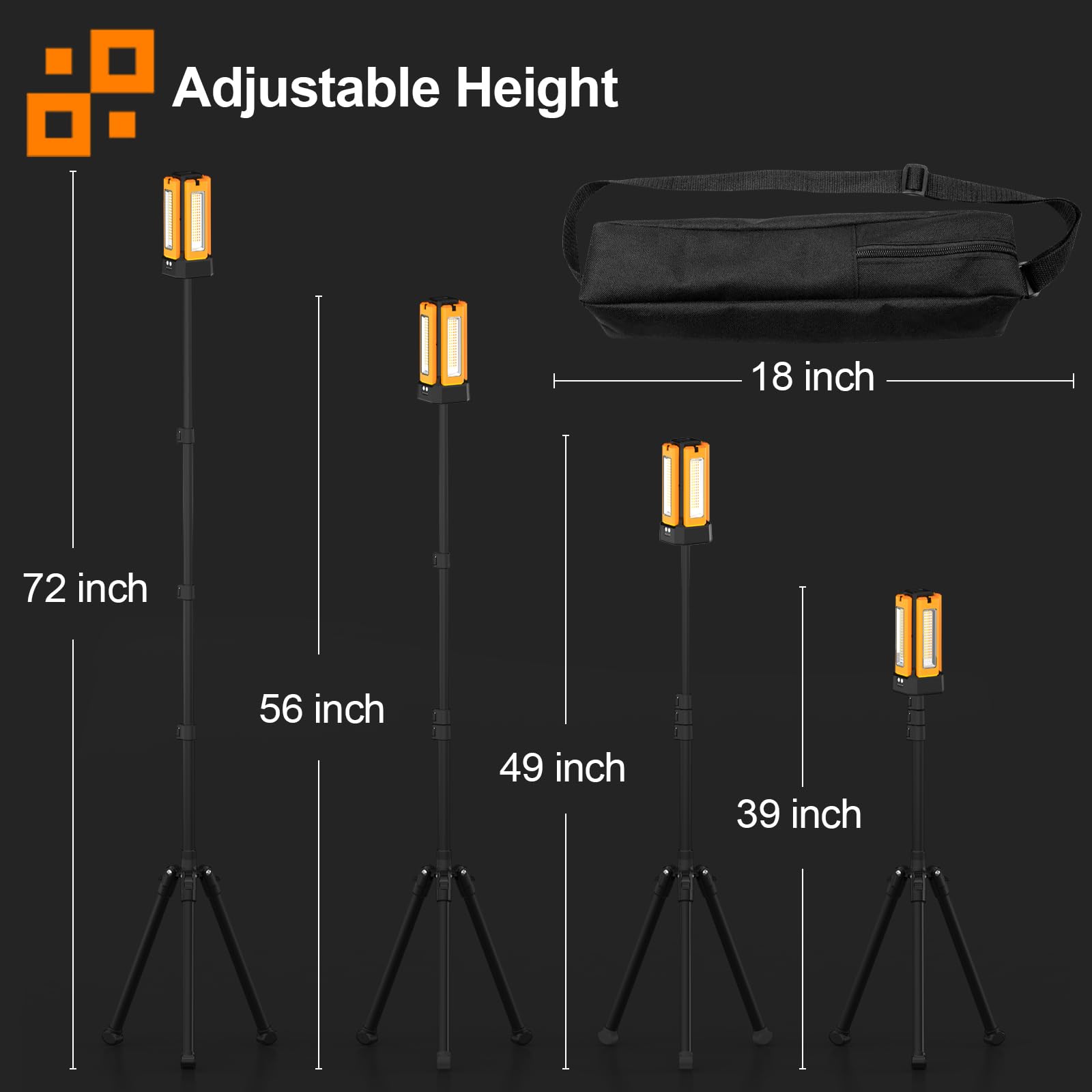 Foco de Construcción LED con Batería Solar con Trípode, Batería de 13200 mAh de Capacidad, Foco Recargable de Trabajo 8000 Lúmenes, Para Obras de Camping, Estudio (Naranja)
