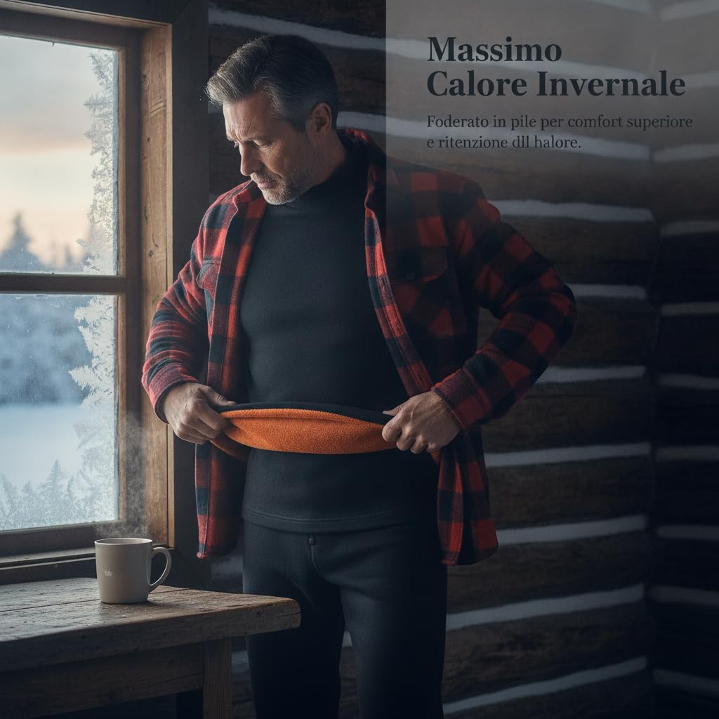 Baoblaze Set Termico Uomo in Poliestere con Strato Interno Morbido per Calore Efficace con Design Girocollo Alto per Uomo Maturo