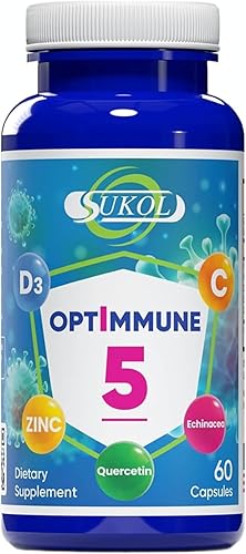 Sukol Optimmune-5 El mejor suplemento multivitamínico 5 en 1 con vitamina C, D3, quercetina, equinácea y zinc, fabricado en Estados Unidos