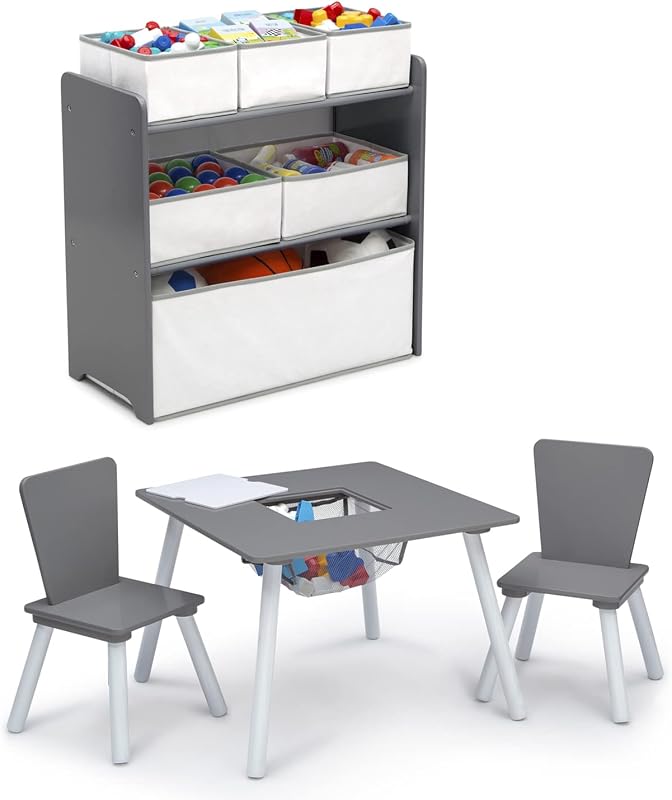 Delta Children Juego de sala de juegos para niños pequeños de 4 piezas, gris/blanco