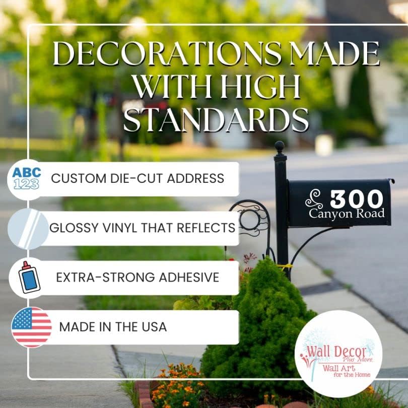 Miniatura 4 de Juego de 2 números de dirección de vinilo troquelados con nombre en remolino para buzón, números de buzón brillantes para exteriores, calcomanías de