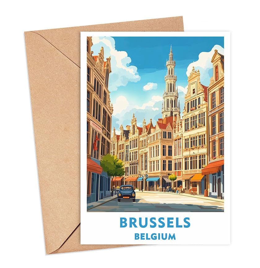 Brussels City Greeting Card - Belgium Travel Card - Brussels Travel Art - Brussels City Card Gift - City Greeting Card - Brussels Keepsake Card -