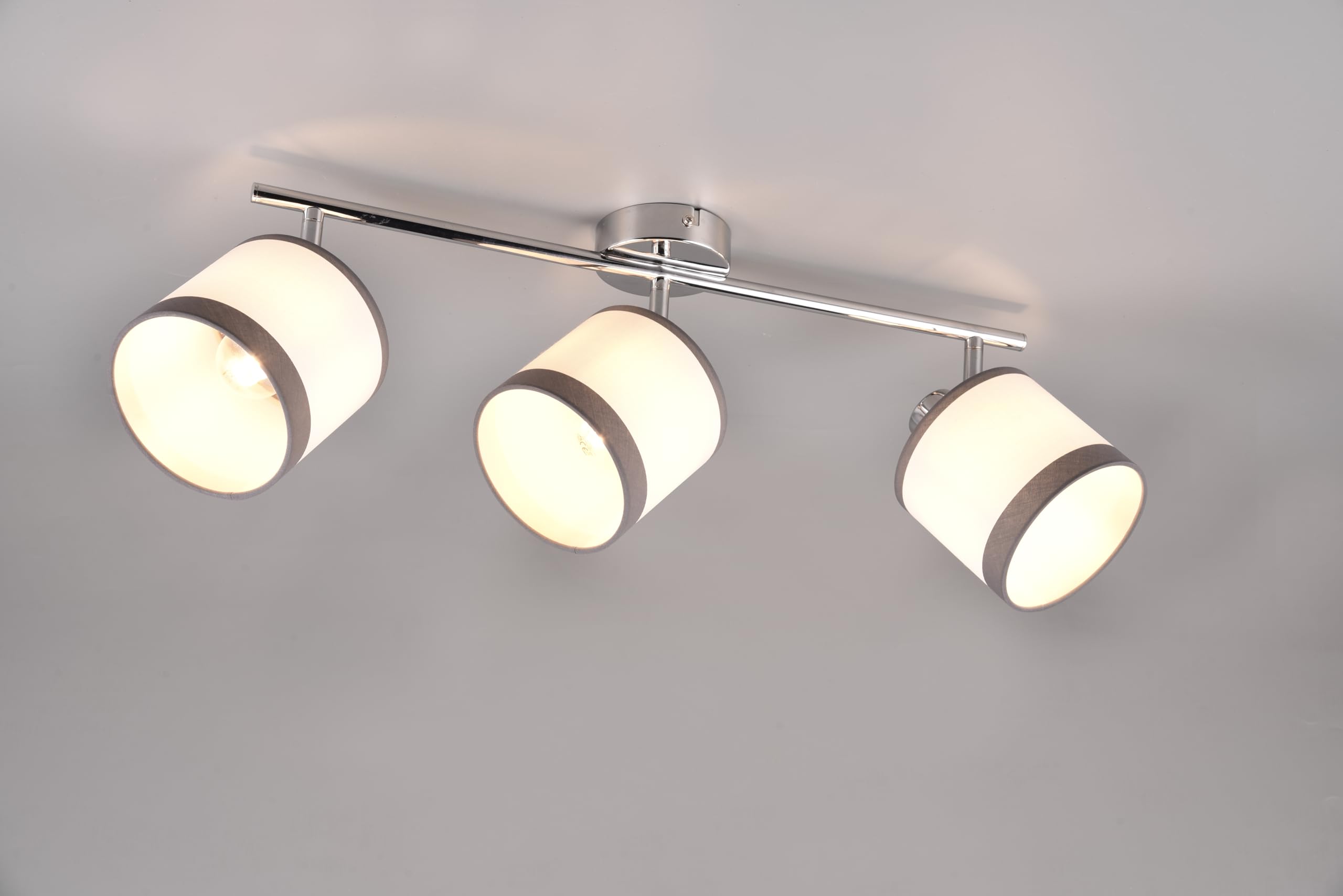 Reality Leuchten Davos Spotbalken R81553006, Metall Chrom, Stoff Grau/Weiß, exkl. 3x E14