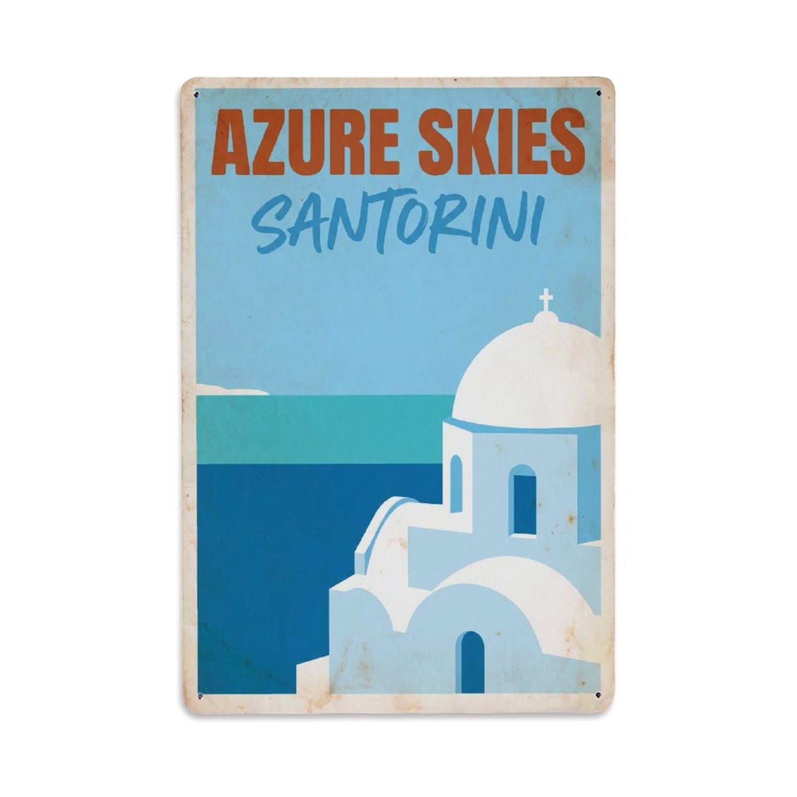 Gead 8X12inch Style Vintage Travel Santorini Azure Skies Metal Tin Sign